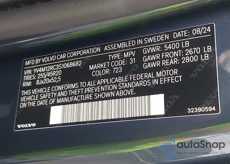 2025 Volvo Xc60 B5 Plus from USA, damaged, VIN YV4M12RC3S1068682